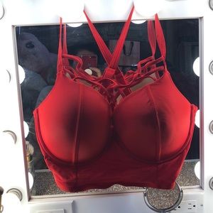 Torrid red criss cross swim top